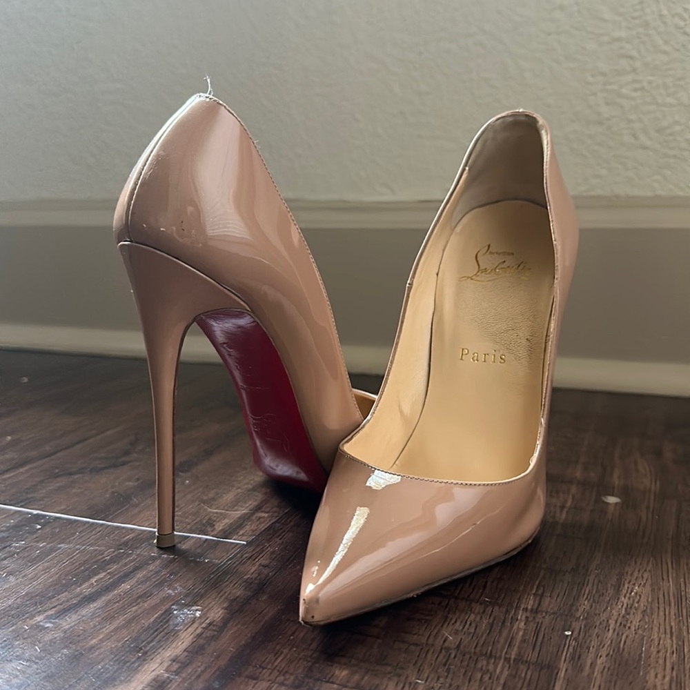 Christian Loubitin Kate 100mm pumps - size 37.5 - patent calf nude